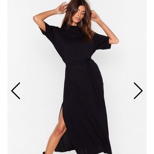 NWT Black Belted Maxi Dress with Side Slits